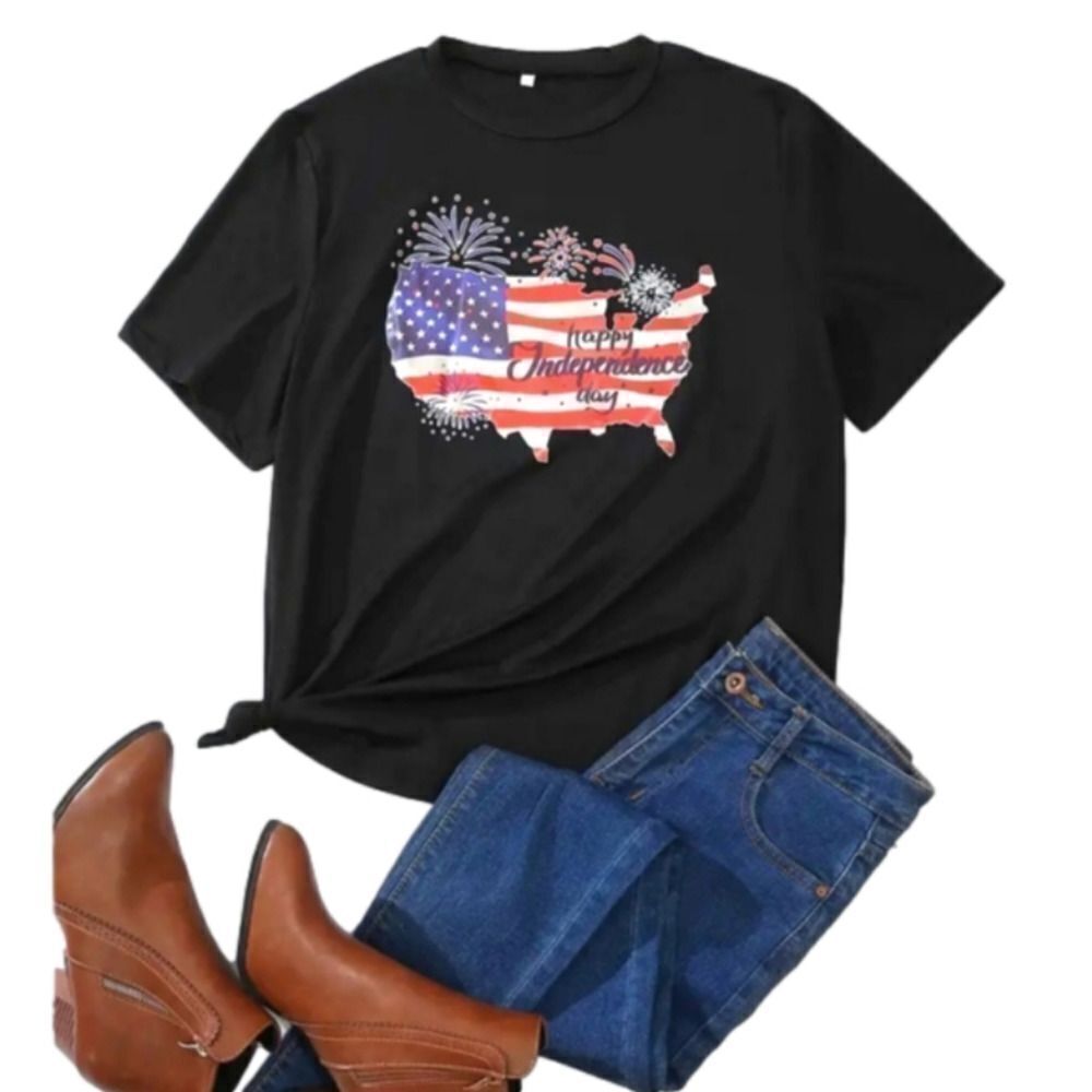 Women's Plus Size American Flag Print Short Sleeve T-shirt